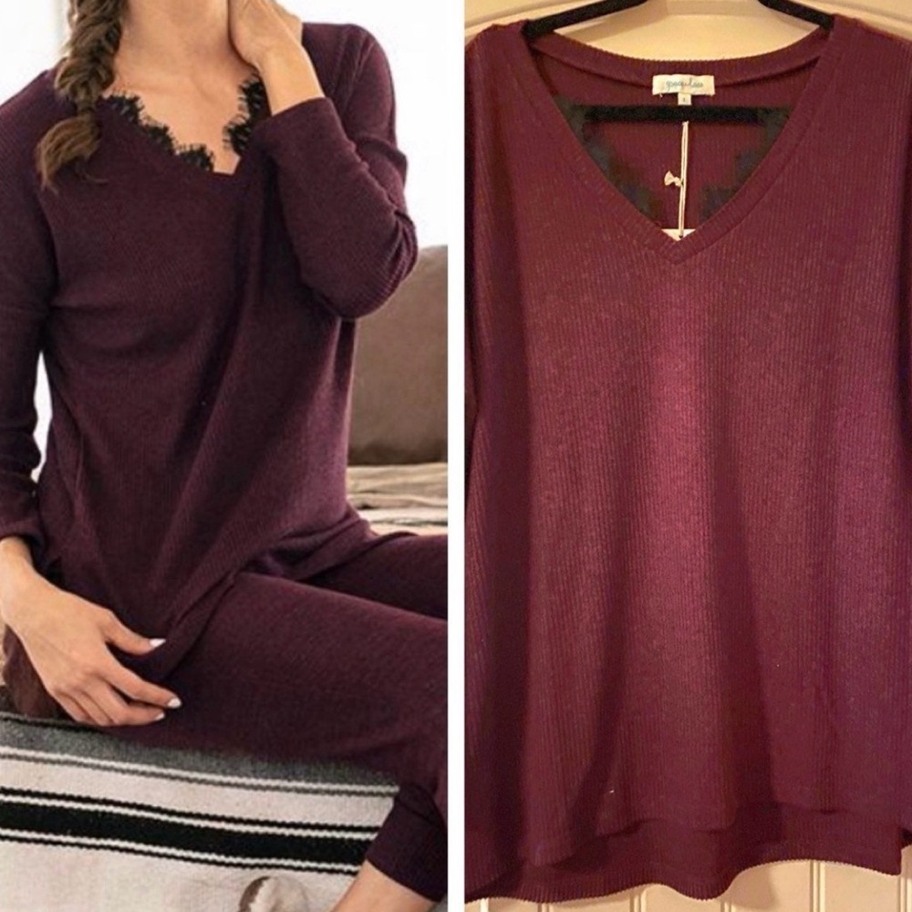 Grace & Lace Ribbed Wine Sweater Size L EUC